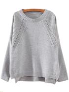 Shein Grey Round Neck Hollow Split Supersoft Knit Sweater