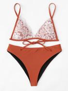 Shein Lace Overlay Self Tie Bikini Set