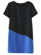 Shein Blue Short Sleeve Color Block Shift Dress