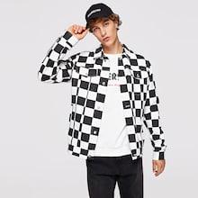 Shein Men Pocket Front Button Up Checked Jacket