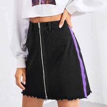 Shein Contrast Tape Side Raw Hem Skirt