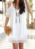 Rosewe V Back Cold Shoulder White Shift Dress