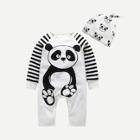 Shein Toddler Boys Panda Print Contrast Striped Sleeve Jumpsuit With Hat