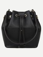 Shein Black Faux Leather Drawstring Bucket Bag