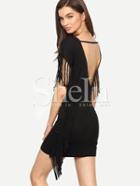 Shein Black Tassel V Back Bodycon Dress