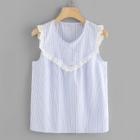 Shein Lace Applique Buttoned Striped Blouse