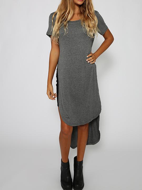 Shein Grey Dip Hem Slit T-shirt