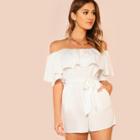 Shein Flounce Off Shoulder Belted Romper