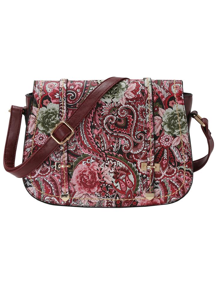 Shein Red Paisley Print Pu Shoulder Bag
