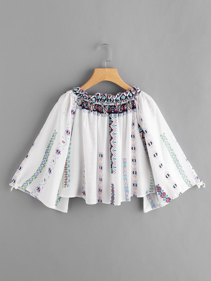 Shein Random Aztec Print Drawstring Detail Top