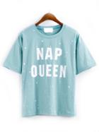 Shein Green Short Sleeve Letters Print Loose T-shirt