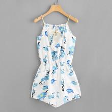 Shein Floral Print Random Drawstring Cami Romper