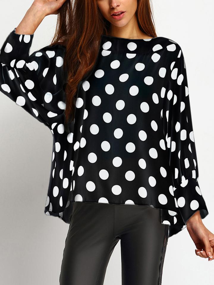 Shein Polka Dot Print Cuffed Oversized Top