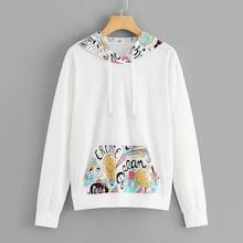 Shein Kangaroo-pocket Cartoon Print Contrast Hoodie