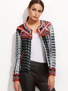 Shein Black Tie Dye Print Quilted Jacket With Embroidered Tape Detail