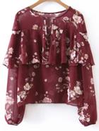 Shein Floral Ruffle Trim Chiffon Top