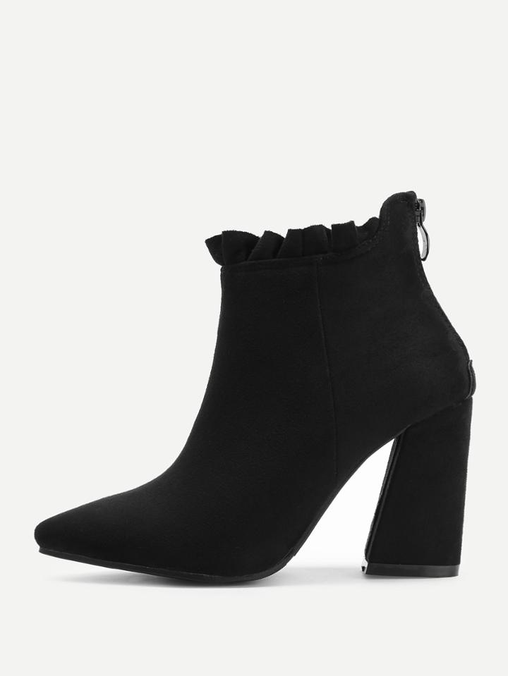 Shein Ruffle Cuff Block Heeled Ankle Boots