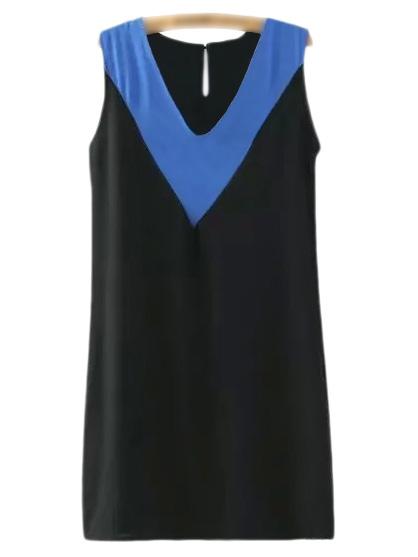 Shein Blue Sleeveless V Neck Keyhole Back Shift Dress