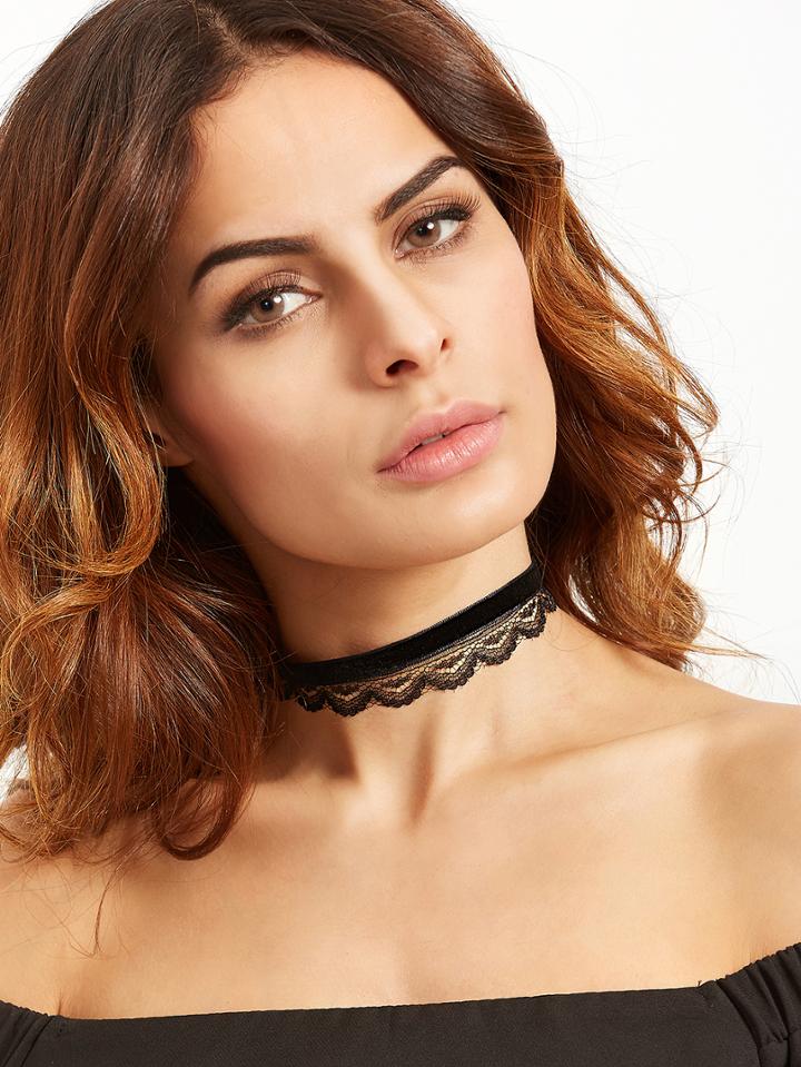 Shein Black Double Layer Velvet Lace Choker Necklace