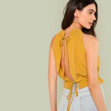 Shein Knot Slit Back Frill Trim Shell Top