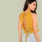 Shein Knot Slit Back Frill Trim Shell Top
