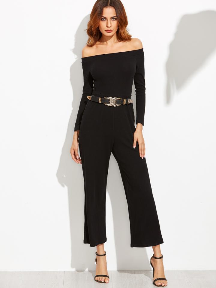 Shein Black Off The Shoulder Wide Leg Jumpsuit