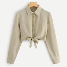 Shein Single Breasted Knot Hem Shirt
