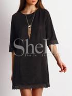 Shein Black Lace Hem Shift Dress