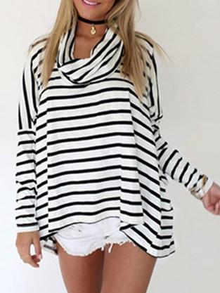 Shein White Black Turtleneck Striped Sweater