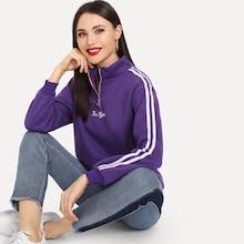 Shein Letter Embroidered Striped Side Sweatshirt