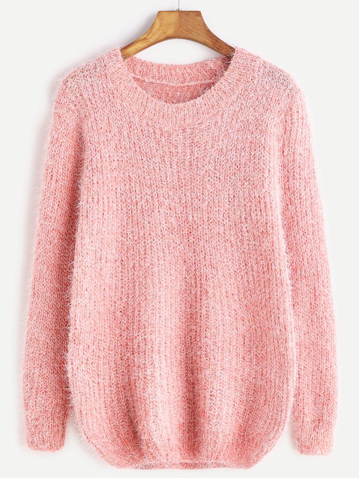 Shein Pink Drop Shoulder Fuzzy Sweater