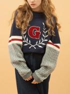 Shein Navy Blue G Print Splicing Half Knitted Sleeve Sweatshirt