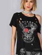 Shein Freedom Burn Out Tee Black