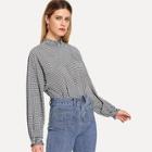 Shein Shirred Neck And Cuff Gingham Top