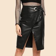 Shein 80s Slit Overlap Hem Pu Skirt