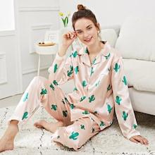 Shein Cactus Print Button Up Pajama Set