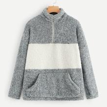 Shein Color Block Half Placket Teddy Jacket