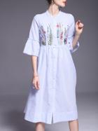 Shein Blue Striped Flowers Embroidered Dress
