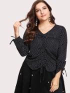 Shein Drawstring Hem Polka Dot Blouse