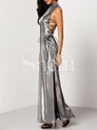 Shein Grey Sleeveless Lace Up Split Maxi Dress
