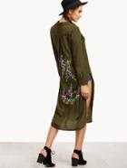 Shein Army Green Embroidered Back Split Side Long Blouse