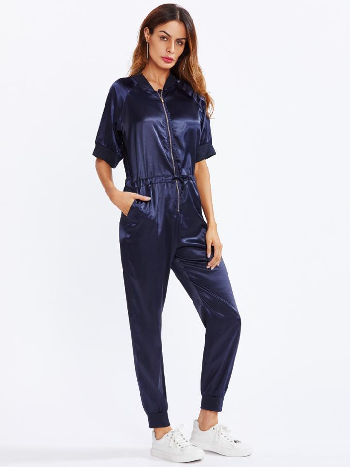 Shein Zip Front Drawstring Waist Jumpsuit