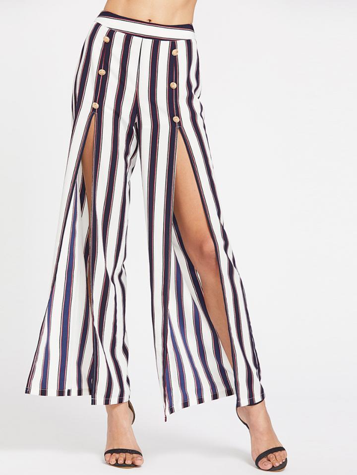 Shein Striped Double Breasted Slit Pants