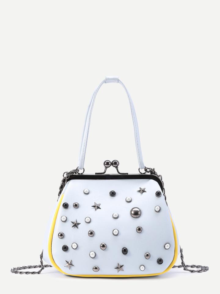 Shein Faux Pearl And Star Studded Kiss Lock Shoulder Bag