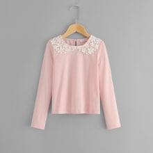 Shein Girls Contrast Lace Keyhole Back Tee