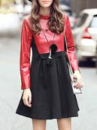 Shein Red Color Block Pu Combo Dress