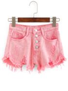 Shein Frayed Buttoned Fly Denim Shorts - Pink
