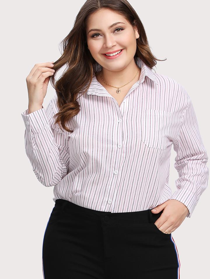Shein Pinstripe Pocket Front Shirt