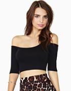 Shein Black Off The Shoulder Slim Crop T-shirt