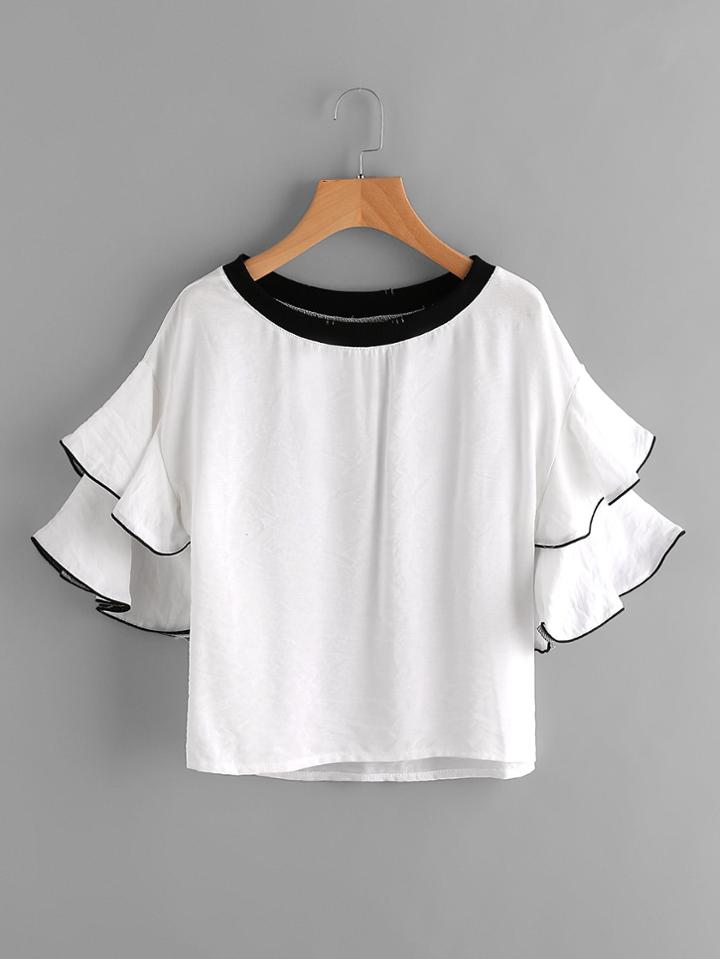 Shein Tiered Frill Sleeve Ringer Blouse
